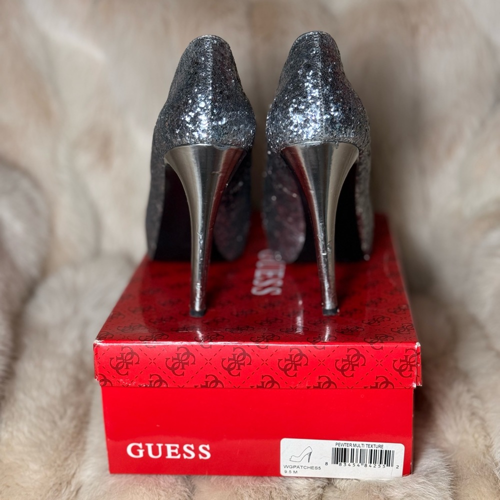 Guess Women's Sparkling Silver Peep Toe Heels - Picture 4 of 6